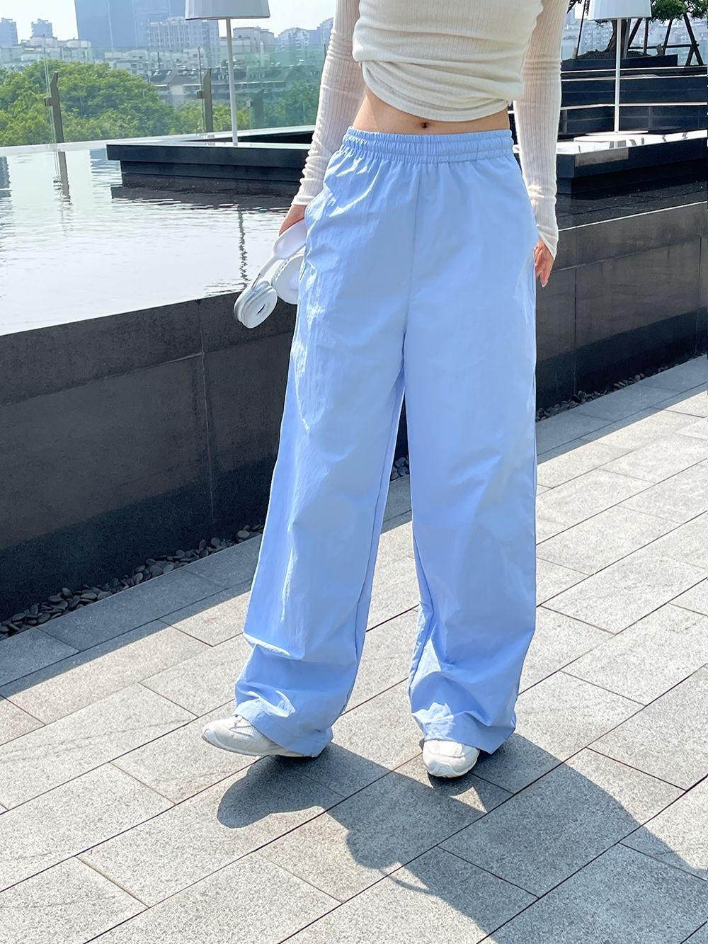 子川蓝色系清凉垂感工装裤女2024夏季新款松紧腰百搭直筒长裤8656详情25
