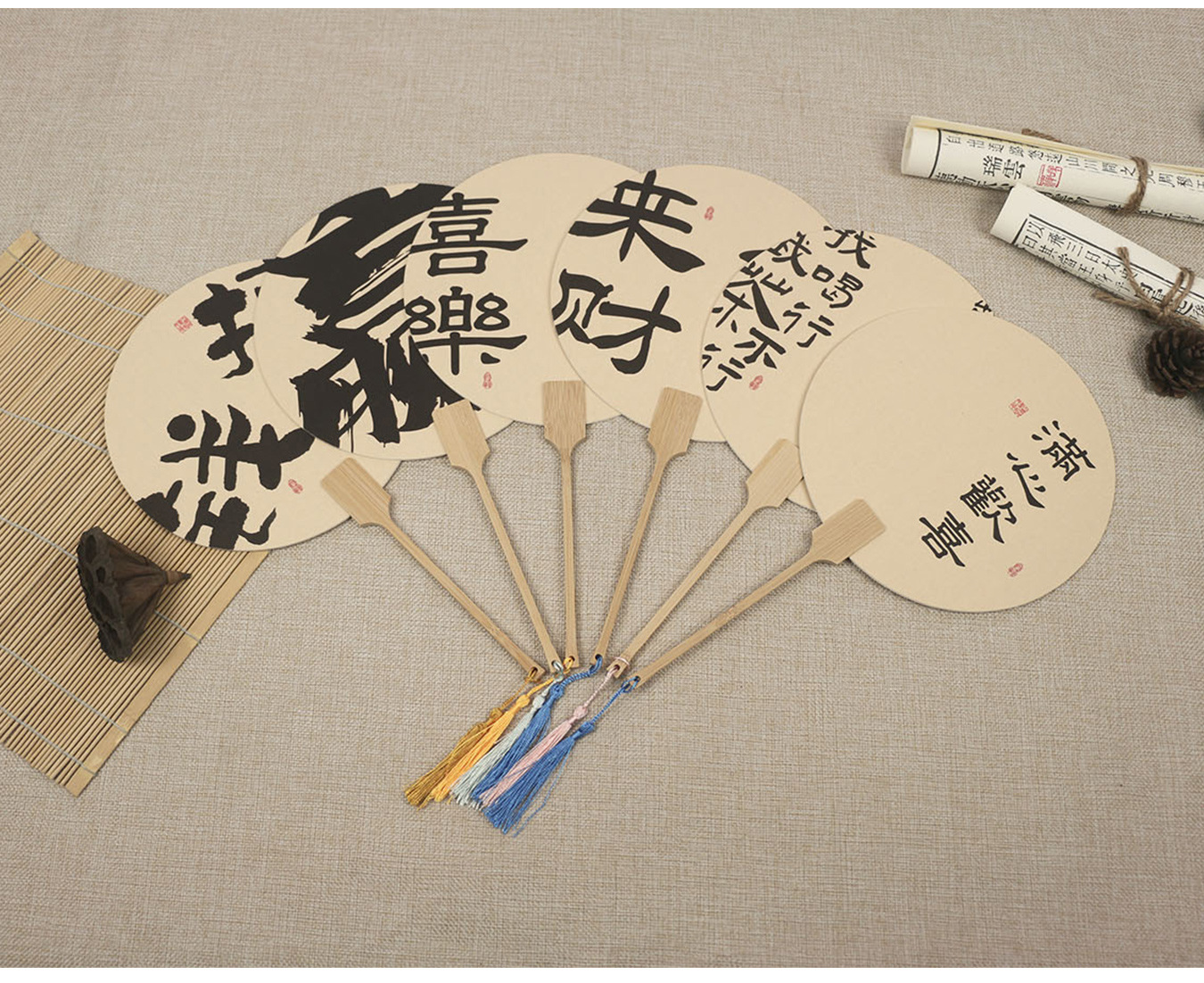 书法团扇古风毛笔字扇国潮文创宣纸扇景点拍照扇子新中式文艺茶扇详情7