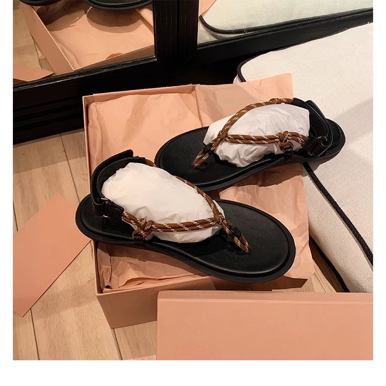 葡萄妈闪闪水钻~罗马风平底绳结百搭夹趾外穿人字拖凉鞋女夏季款详情42