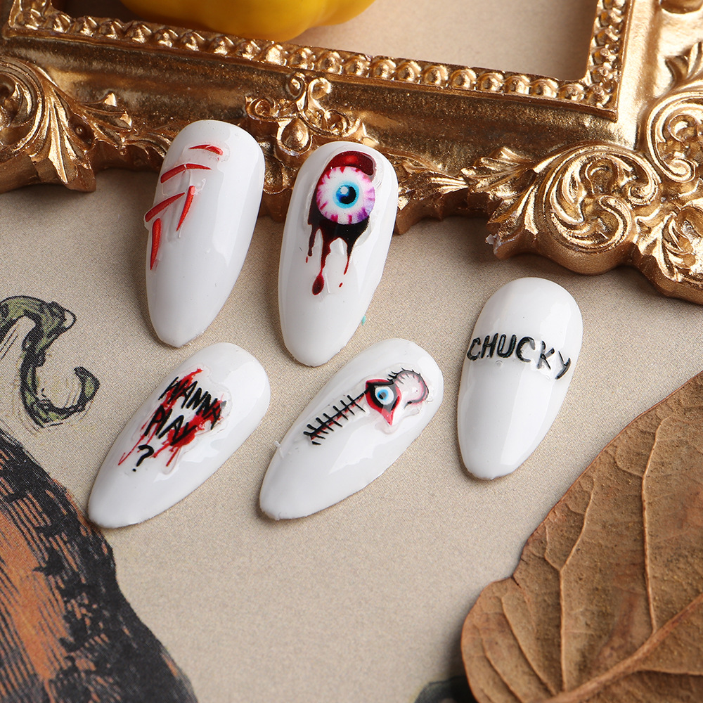Wholesale of new cross-border 5D relief three-dimensional nail stickers, spider web pumpkin skull Halloween nail stickers, shanilak pic 19