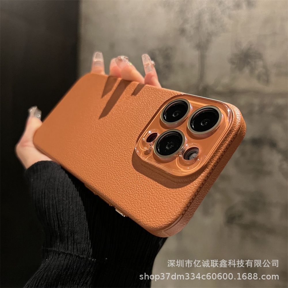Lychee pattern solid color suitable for iPhone 15plus phone case iPhone14 Pro Max crystal lens film 13 matte pic 20