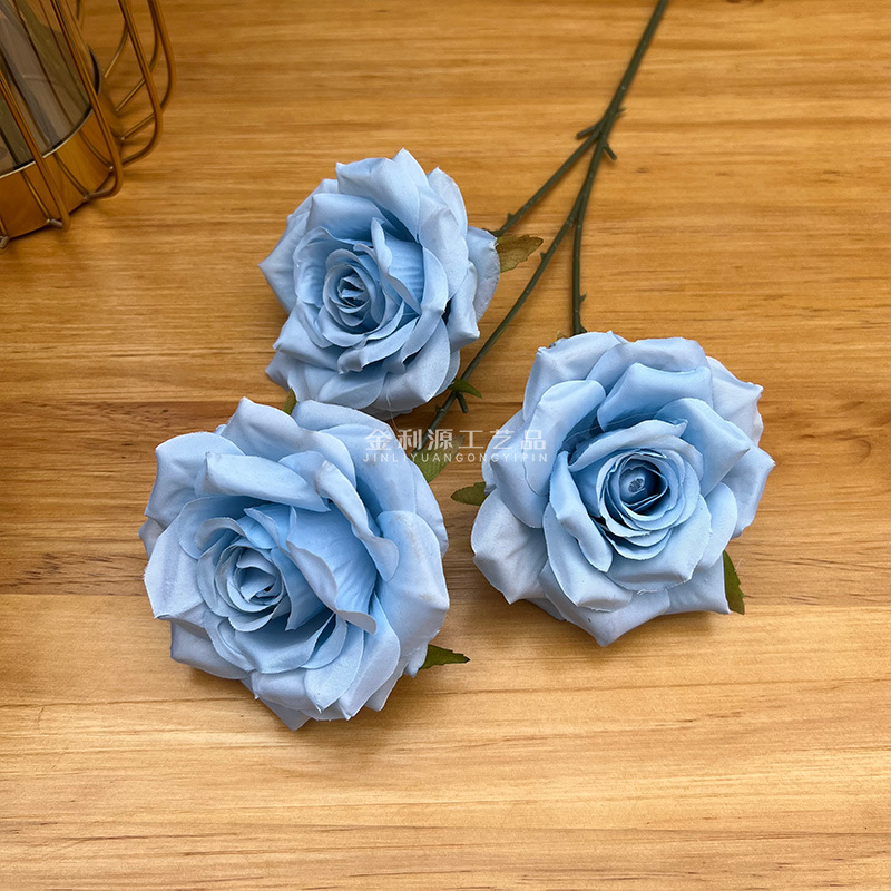 婚庆仿真花3头钻石玫瑰无叶版玫瑰花路引花材弗洛伊德玫瑰瀑布详情22