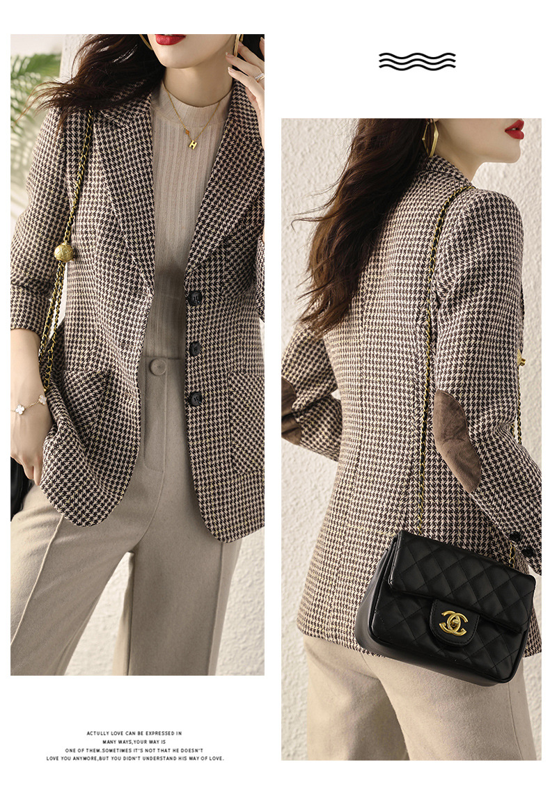 Early autumn Japanese-style checkered mid-length coat for women, slimming and fashionable checkered suit, three-pocket small suit for women pic 37