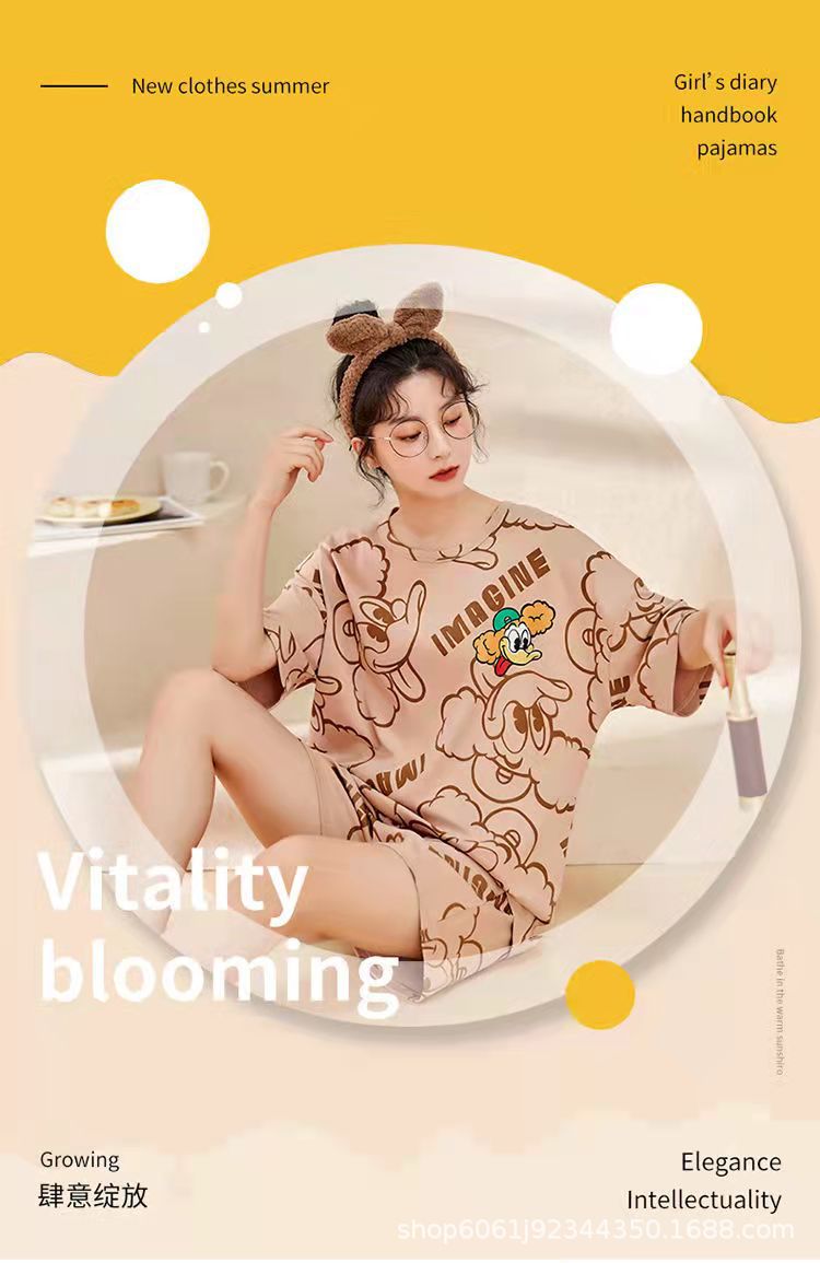 2023新款睡衣女夏季薄款短袖可爱韩版卡通套装家居服可外穿两件套详情5