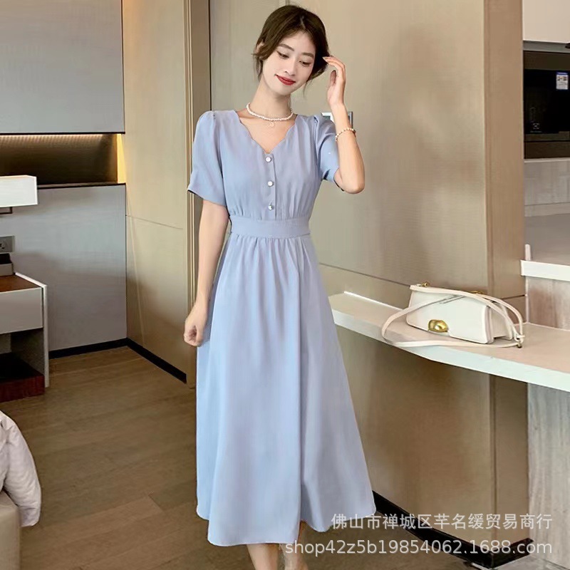 Early spring petite elegant dress for women 2023 summer waist-cinching and slimming lady chiffon floral mid-length dress pic 14