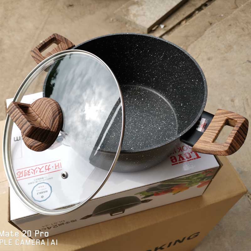 LOVE COOKING Supor Japanese wood-grain tourmaline non-stick soup pot Clay pot Chinese medicine 煲仔饭 20/24/28CM marble pot pic 5