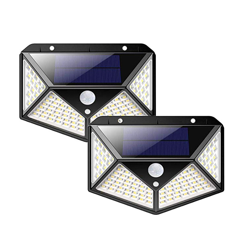 Three-sided 100LED solar charging sensor light, four-sided illuminated human body sensor wall light, outdoor light pic 5