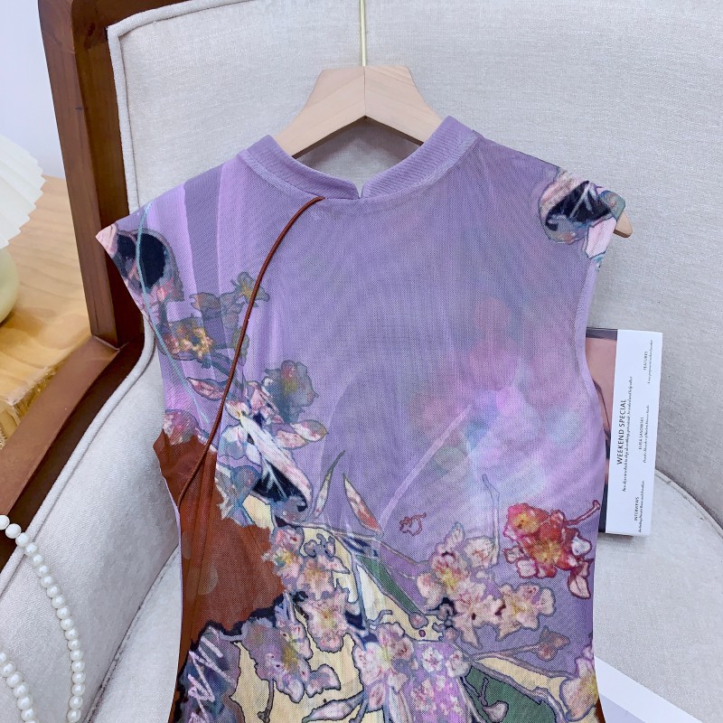 现货OfAki新中式前后两穿撞色旗袍连衣裙女印花鱼尾背心裙详情29