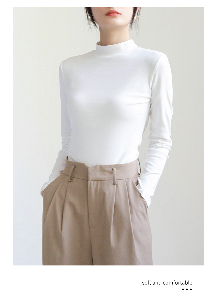 Pequeño cuello alto polainera blanca colgante interior otoño/invierno top mujer algodón cuello medio manga larga camiseta slim fit pic 18