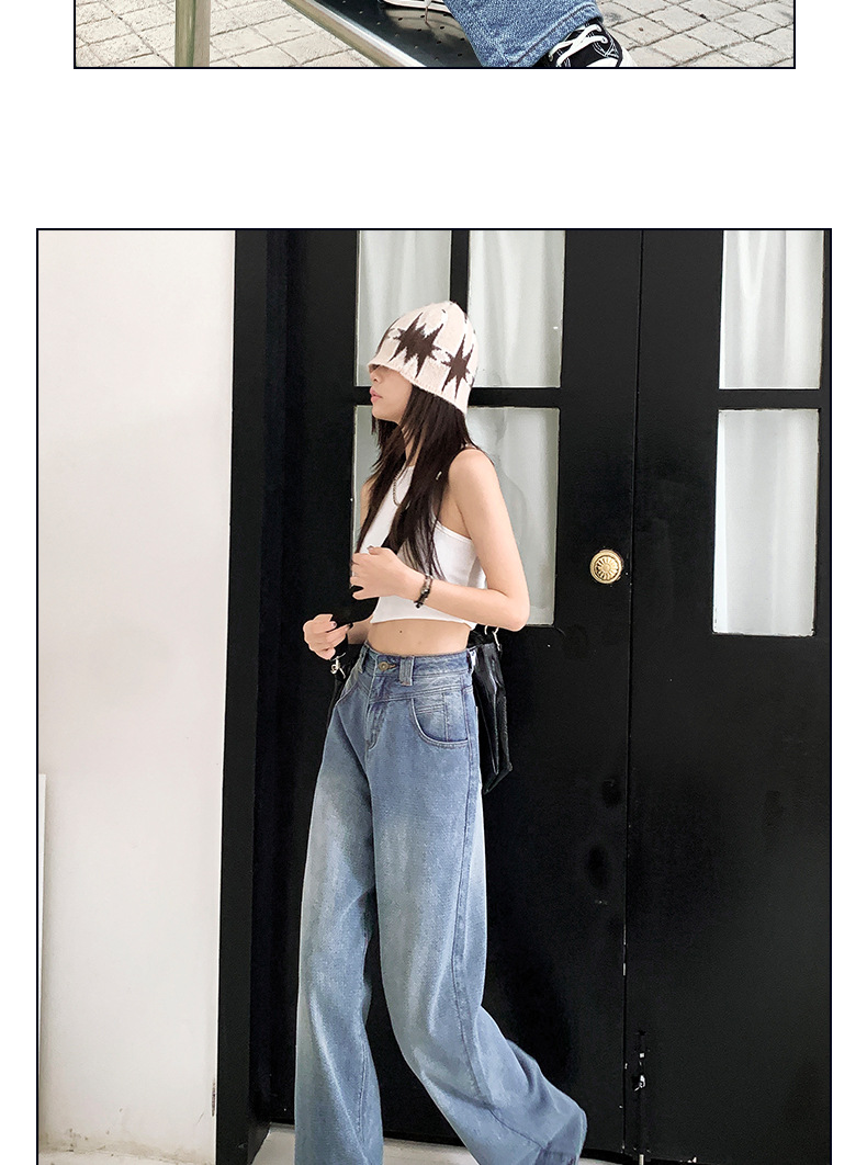 HEY+JEANS星空纹怀旧蓝牛仔裤女2023新款高腰宽松显瘦拼接阔腿裤详情23