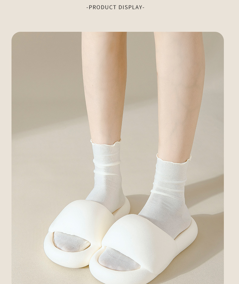袜子女夏季中筒纯棉防臭花边透气堆堆袜配小皮鞋女士无骨白色棉袜详情24