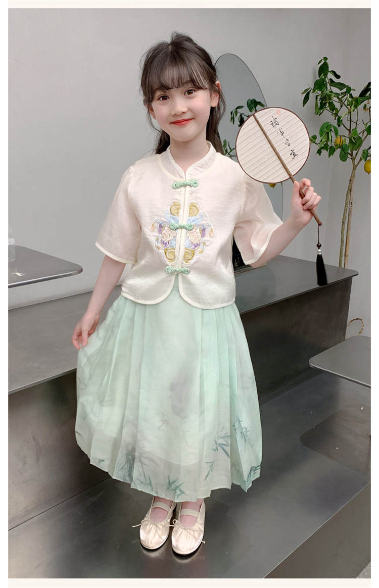 女童套裙2024新款中大童洋气国风刺绣汉服夏季短袖马面裙两件套详情18