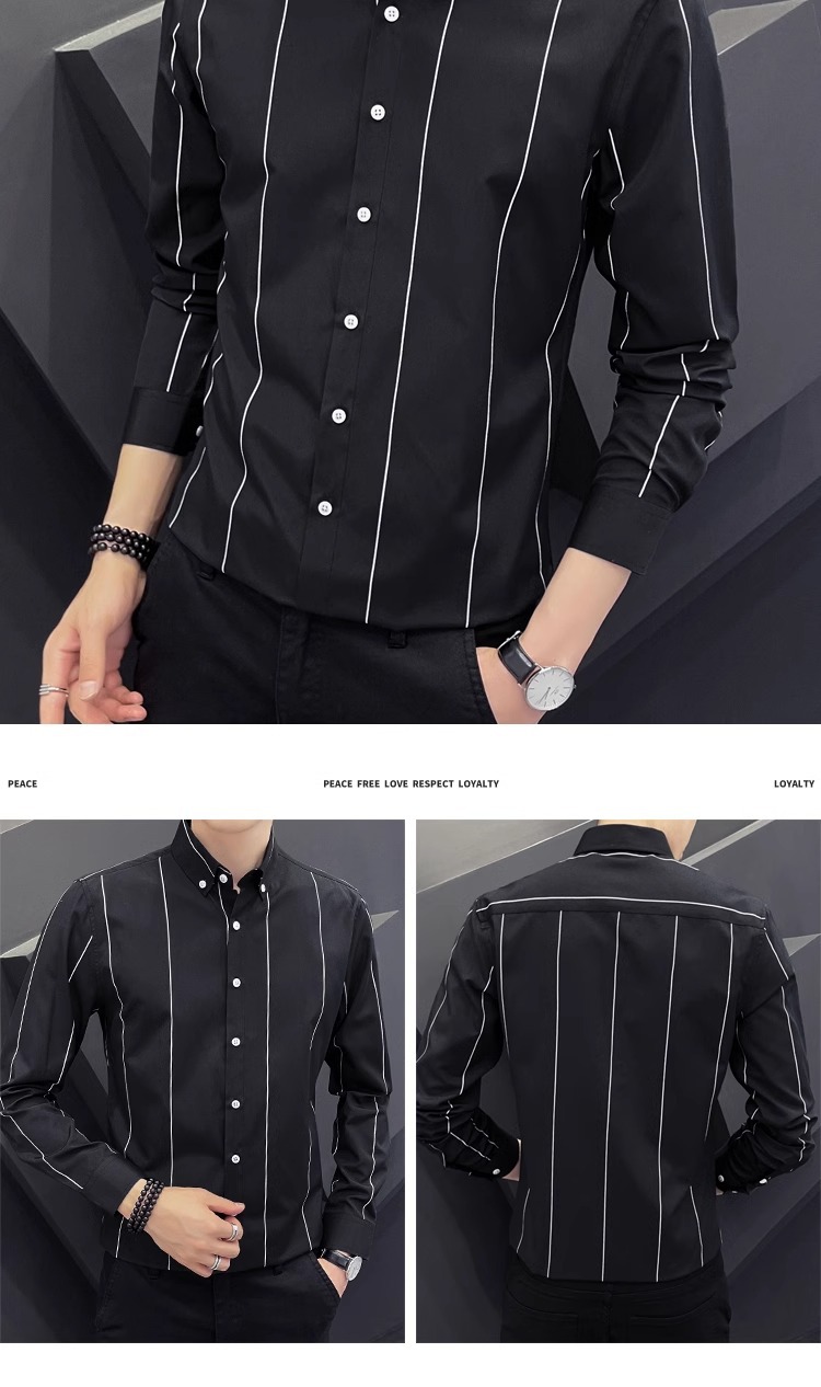 2025 hombre camisa manga larga casual coreano versión tendencia estiramiento delgado hermoso blusa blanca rayas top cool pic 18
