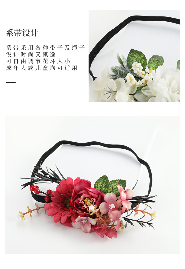 Best-selling European and American bride vacation wreath carnival party headwear, creative simulation rose flower hair band for girls pic 7