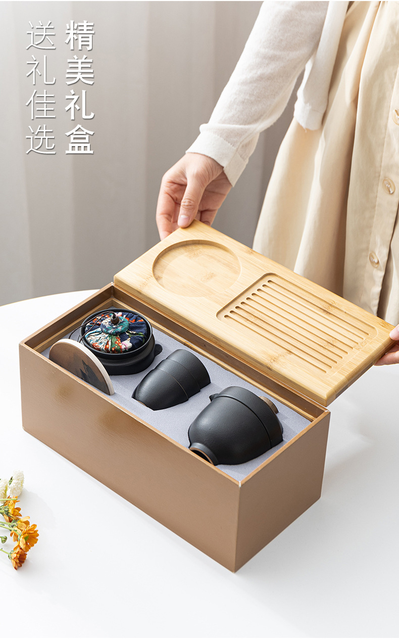 Travel tea set, quick guest cup, one pot, three cups, portable covered bowl, small set, outdoor kung fu set, tea brewing advertising gift pic 26