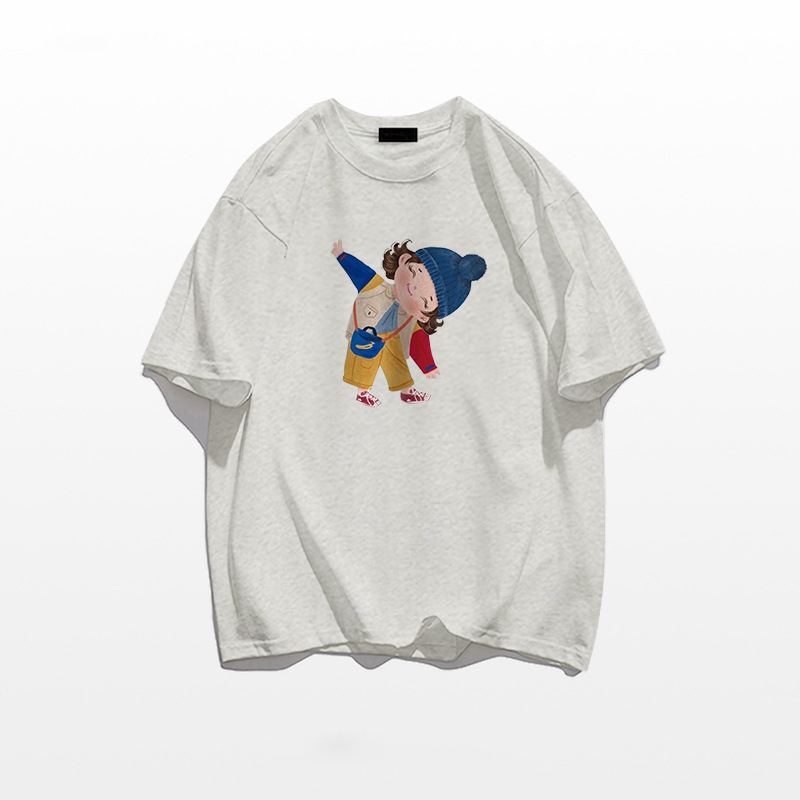 重磅纯棉正肩短袖t恤女2025夏季宽松新款ins美式卡通印花半袖上衣详情9