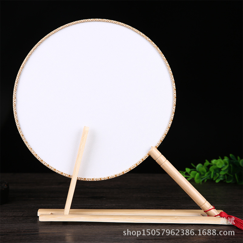 DIY手绘圆形空白扇子宫扇蒲扇团扇真丝扇高级书法绘画扇批发详情3