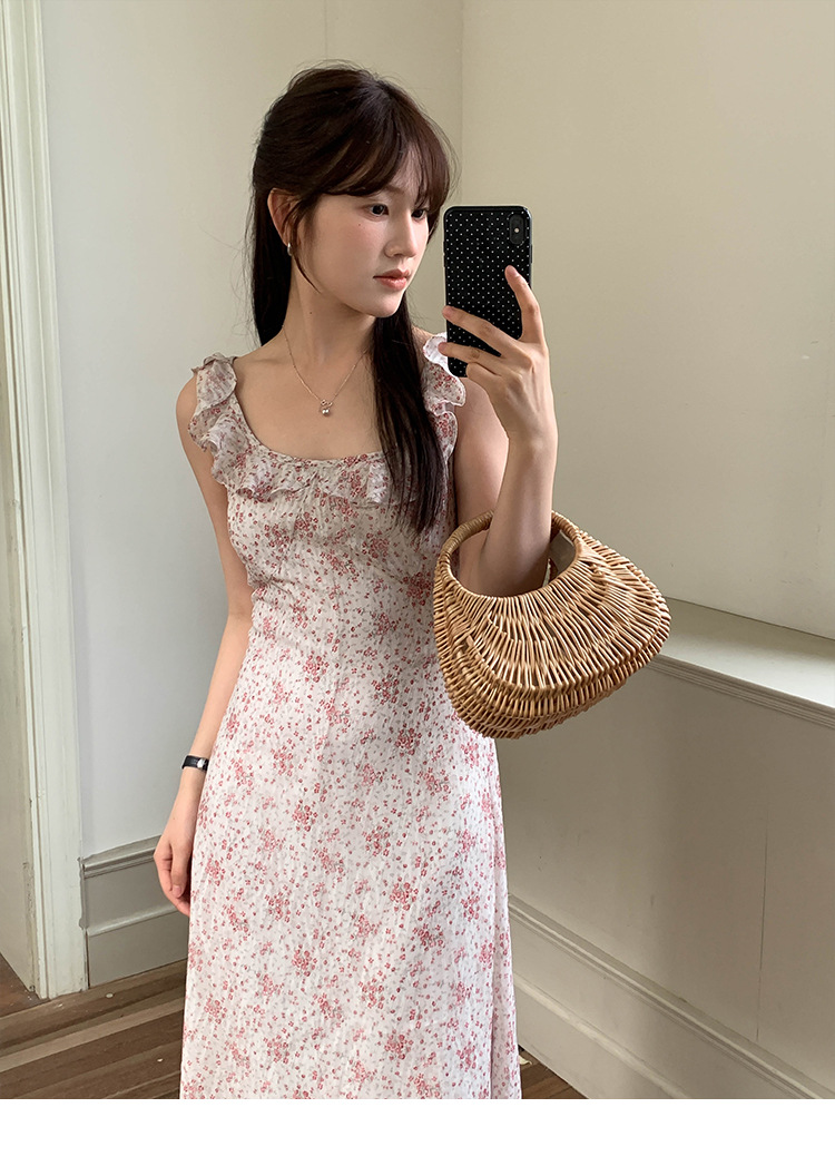 MOXI十三行女装法式连衣裙女2024夏季新款方领碎花长裙高级感裙子详情8