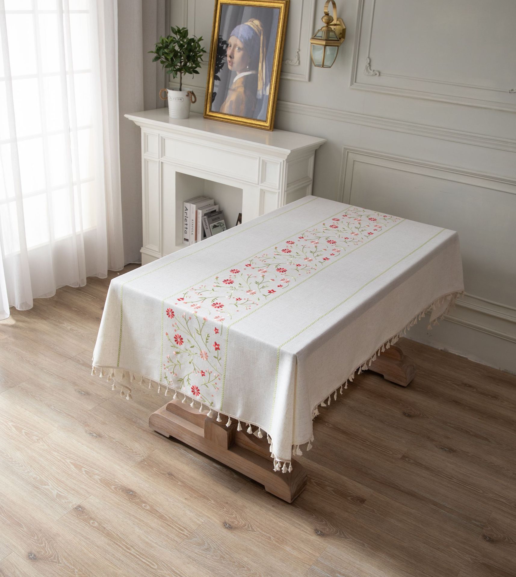 Cross-border plain thickened tablecloth, fresh white Japanese-embroidered flower Western tablecloth, party Japanese table mat pic 5