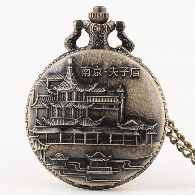 旅游纪念品手办南京夫子庙创意复古怀表挂表链表翻盖吊坠详情1
