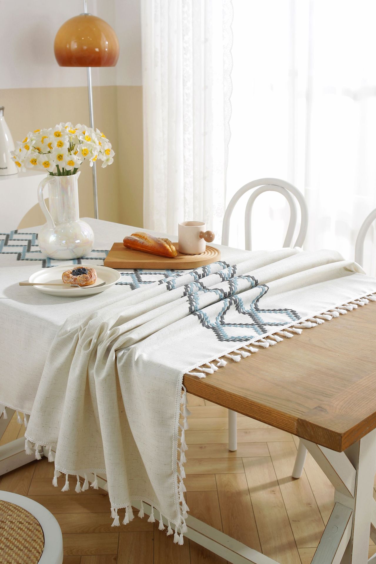 New linen embroidered cross tablecloth, solid color tablecloth, coffee table pad, cotton and linen decorative table, ins style bestseller, rectangular pic 20