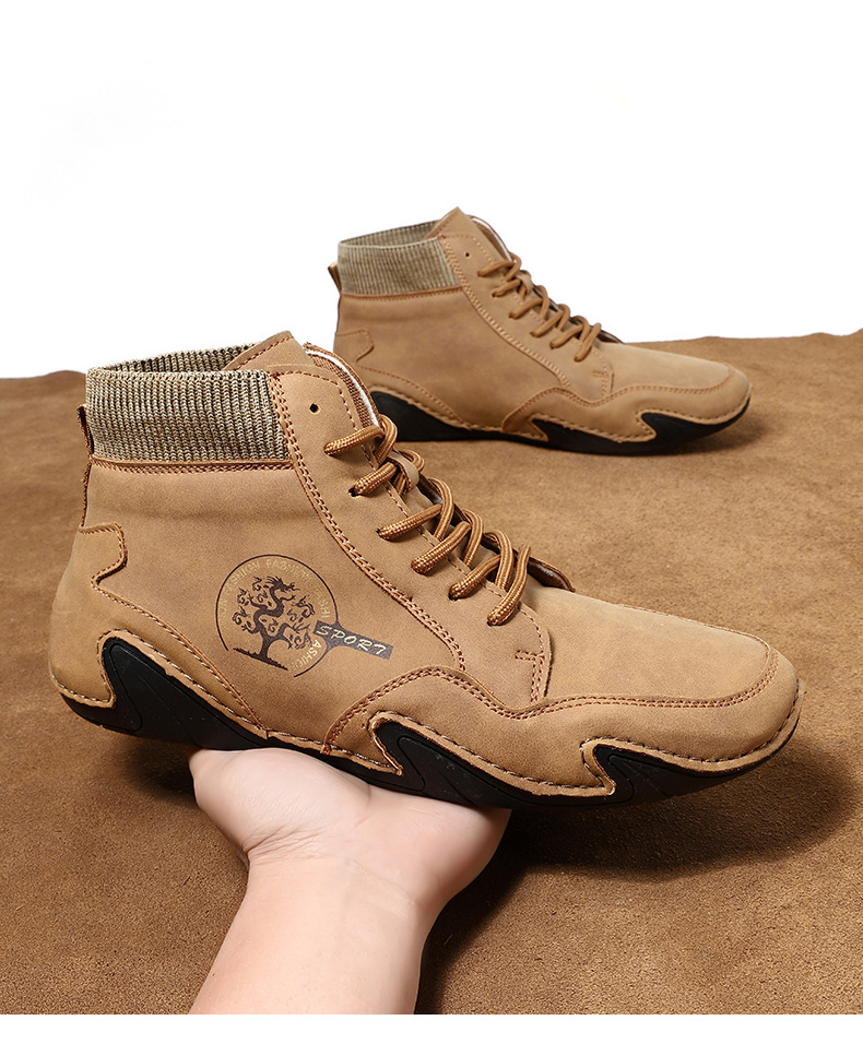 跨境爆款袜子口切尔西靴独立站大码男鞋高帮男士休闲鞋子马丁靴详情36