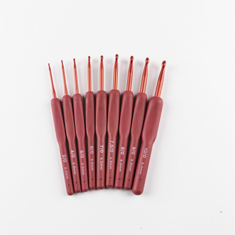 红软柄钩针TPR9支套装2.0-6mm大号钩针编织工具家用毛衣针批发详情8