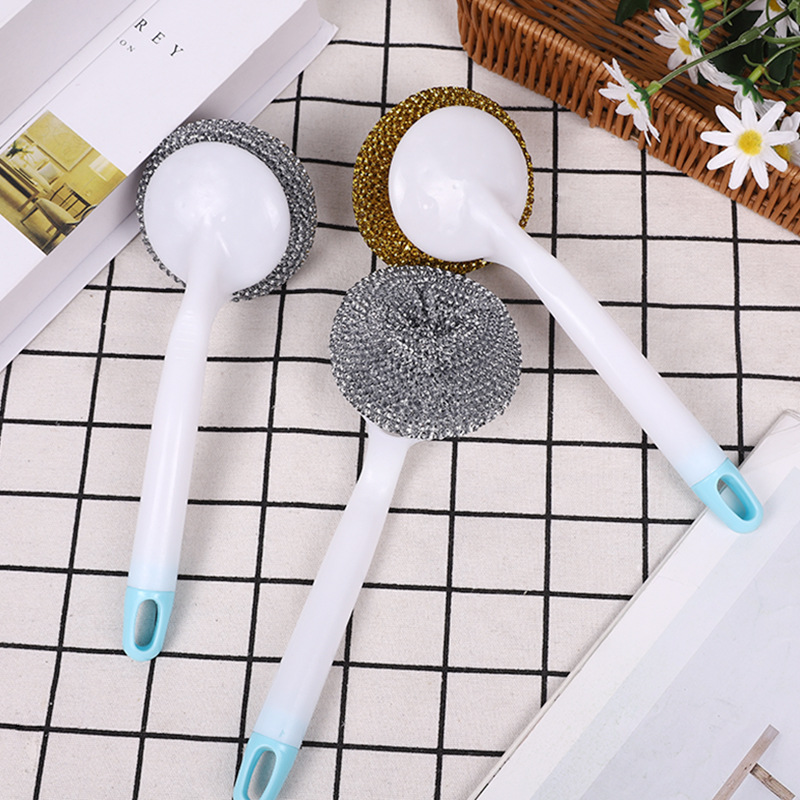 Plastic bowl brush, long-handled pot brush, steel wool ball kitchen cleaning brush, wall-mounted sink and stove cleaning brush pic 18
