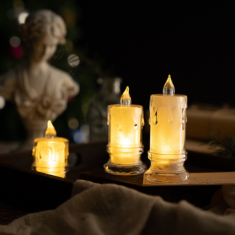 New transparent teardrop-shaped base simulation LED electronic candle, InS-style luminous creative birthday decoration night light pic 22