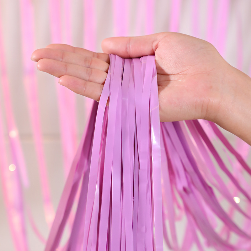 New in-stock style gradient rain silk curtain 2-meter macaron-colored tassel balloon wedding room party background wall curtain decoration pic 4