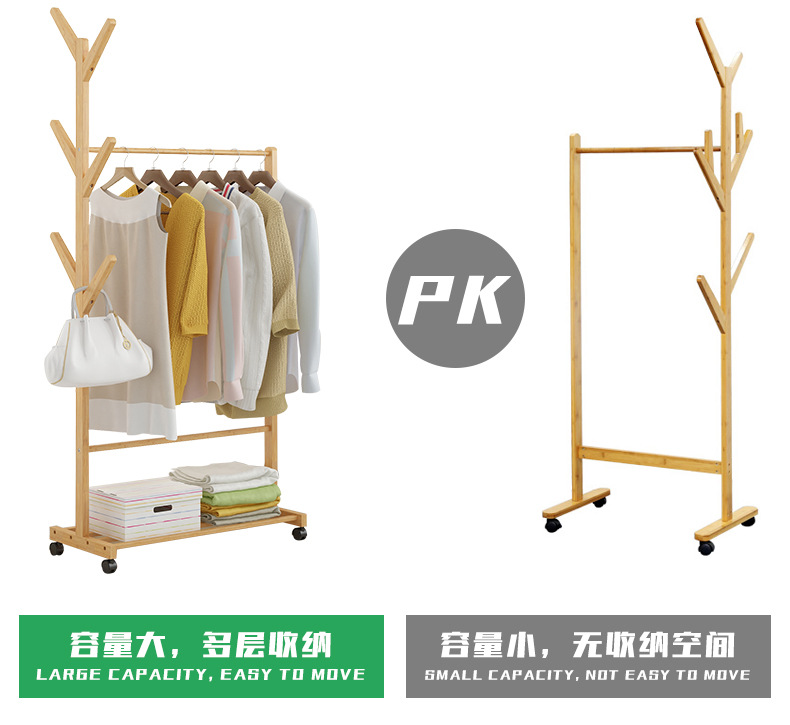 楠竹简易衣帽架 客厅挂衣架楠竹落地衣服架子 卧室移动收纳架详情11