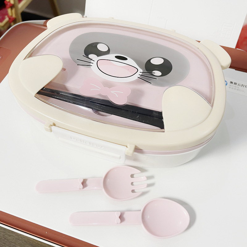 儿童分格餐盘可爱卡通幼儿园小学生带餐具宝宝保温便当饭盒汤匙叉详情6