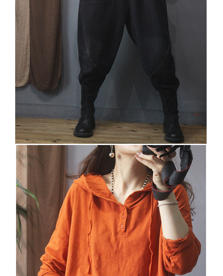 Nueva camiseta de manga larga con capucha mujer 2022 retro holgado commuter button legging pic 29