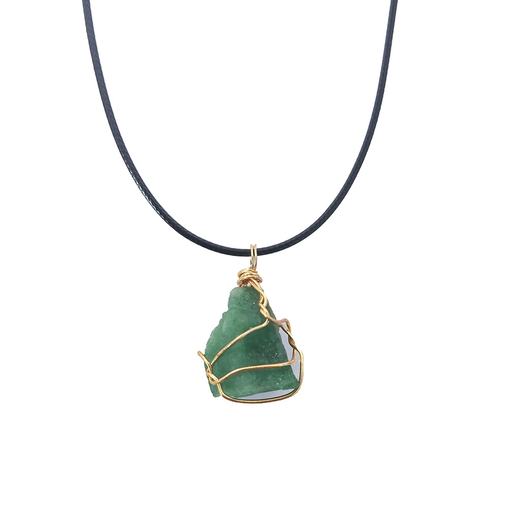 Cross-border winding jewelry: Yellow crystal raw stone winding pendant, pink amethyst fluorite, Dongling jade irregular stone necklace pic 3