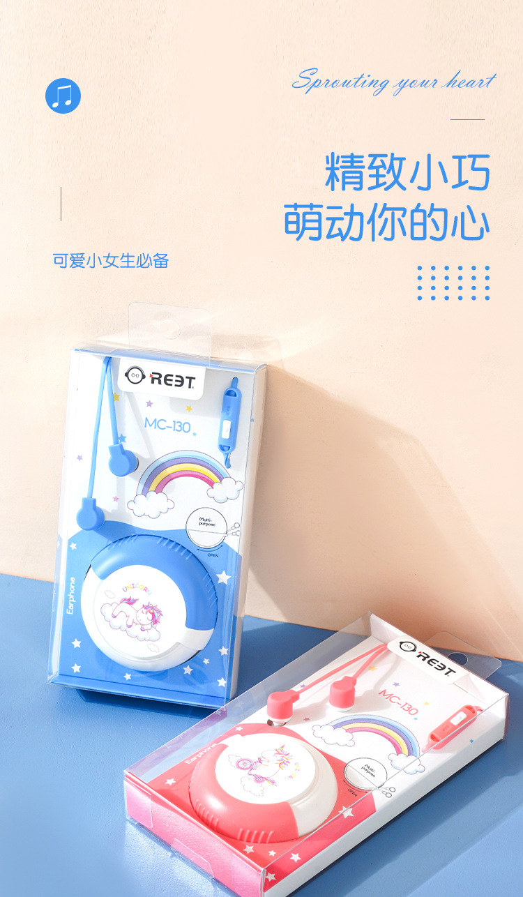 The cute student cartoon in-ear wired headphones with a high level of appearance and a storage case support KTV call answering buttons pic 2