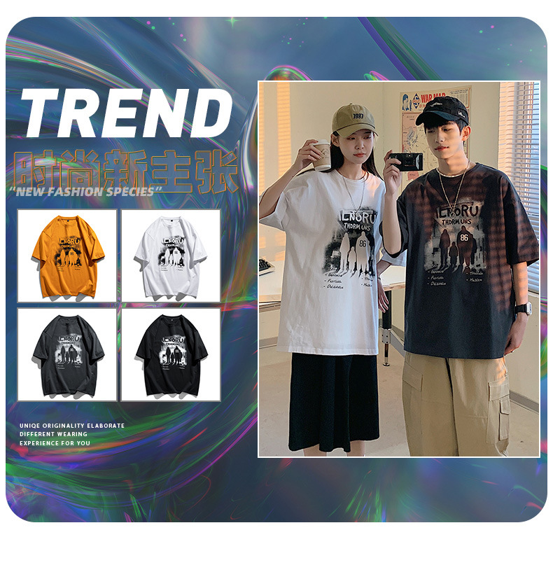 短袖t恤男夏季2025新款潮流半袖男款上衣宽松潮牌情侣五分袖衣服详情2