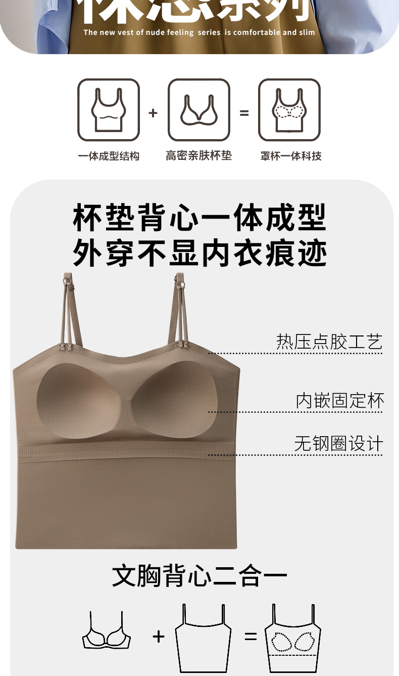 直播爆款美背吊带背心带胸垫固定杯内搭外穿薄款无痕打底抹胸背心详情2