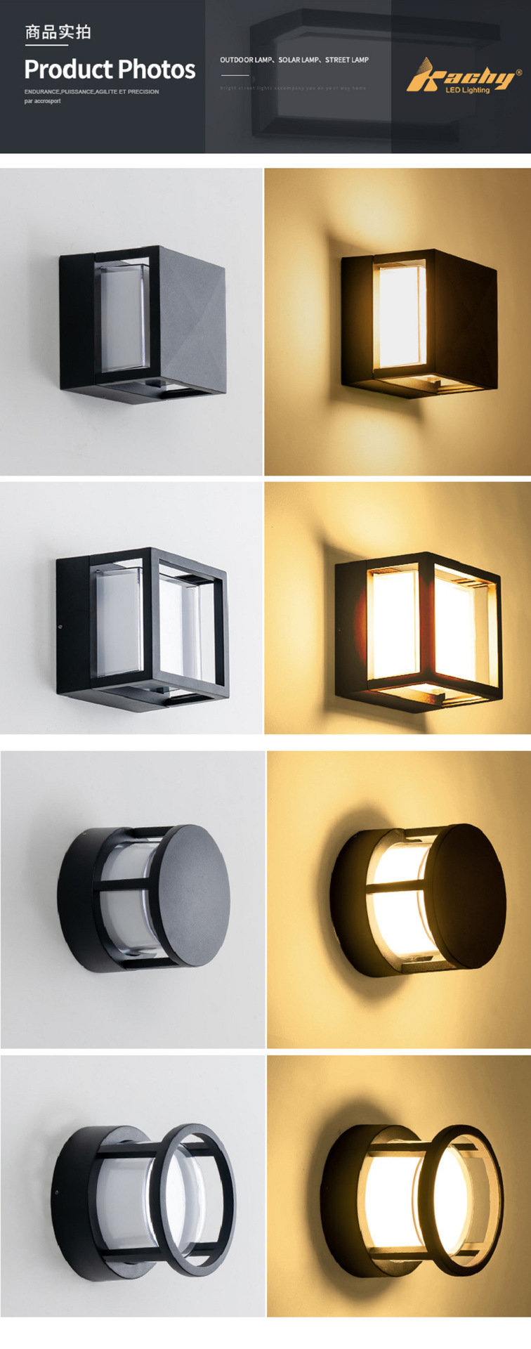 Outdoor wall lamps, lawn lamps, led minimalist aluminum profiles, modern simple villa round door heads, outdoor fence column heads pic 2