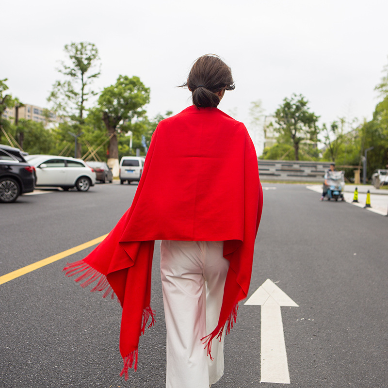 Autumn and winter silk velvet long scarf, Chinese red tassel warm scarf, company annual meeting souvenir shawl for women pic 22