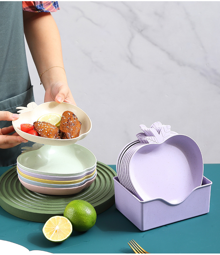 Wheat straw creative apple plates, household plastic fruit dessert, nut and vegetable plates, gift wholesale pic 15