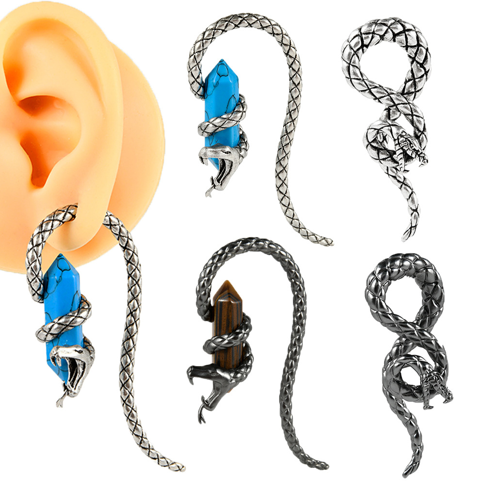 跨境朋克翼龙缠绕剑大尺寸耳廓 古金十字红钻耳垂耳挂铜穿刺饰品详情6