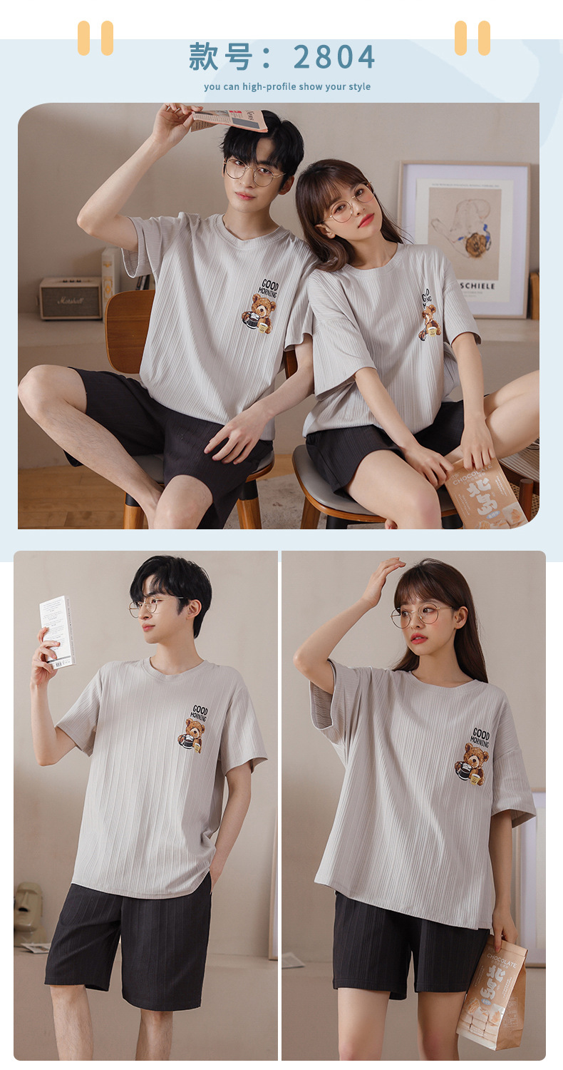 Novedades pareja manga corta pantalones cortos pijamas mujer verano slim algodón peinado hombre traje de hogar suelto casual cartoon pic 100