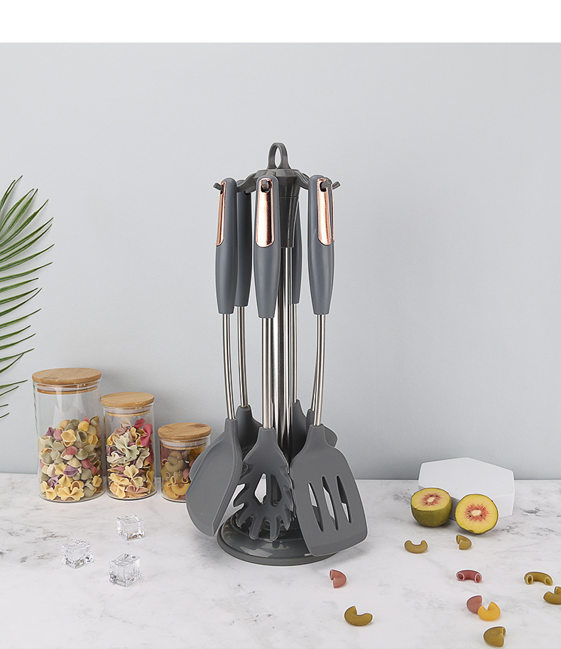 硅胶厨具7件套装 北欧风炒菜铲子家用锅铲炒勺子汤勺厨房厨具用品详情17