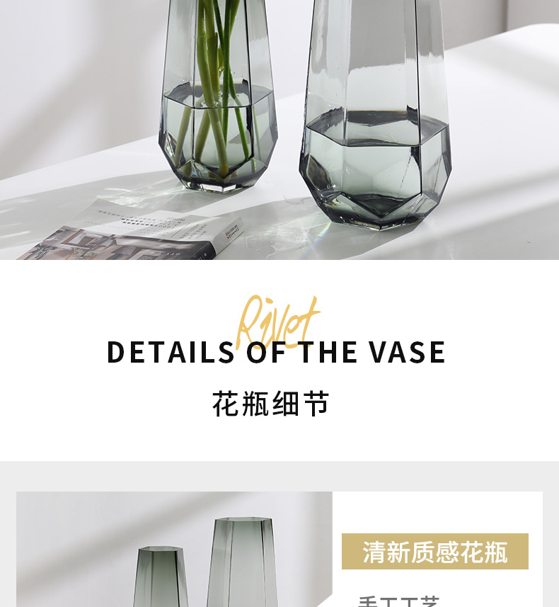 A popular Nordic minimalist creative glass vase, transparent water-grown flower arrangement, rose and lily vase, a living room decoration for home use pic 10