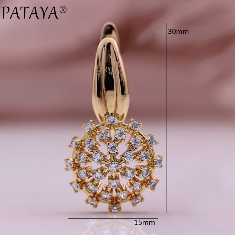 PATAYA585 rose gold electroplated earrings, cross-border direct supply, unique and luxurious hollowed-out zircon round earrings pic 5