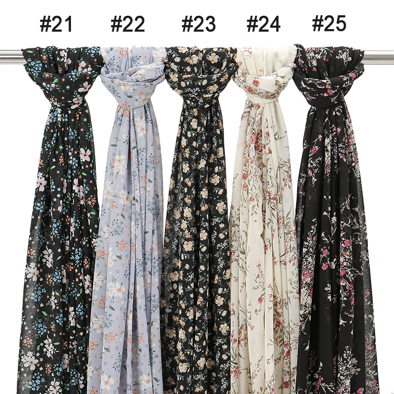 马来西亚新款女士包头长巾小碎花珍珠雪纺防晒披肩穆斯林包头纱巾详情17