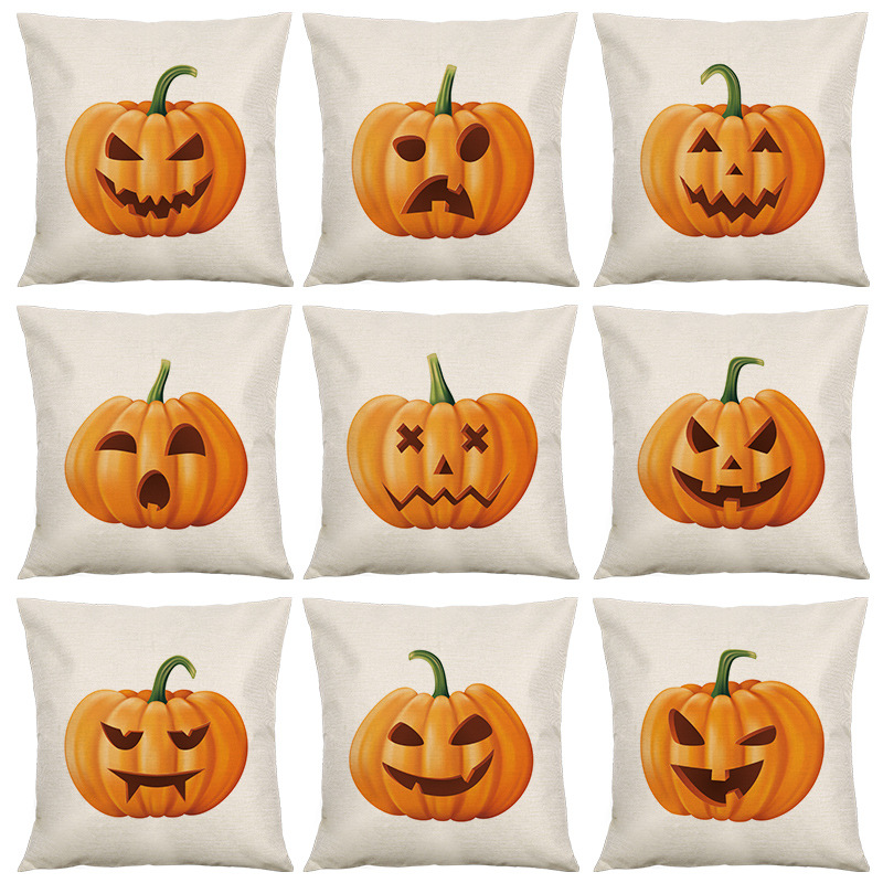 Halloween pumpkin linen pillowcase home fabric cushion pic 10