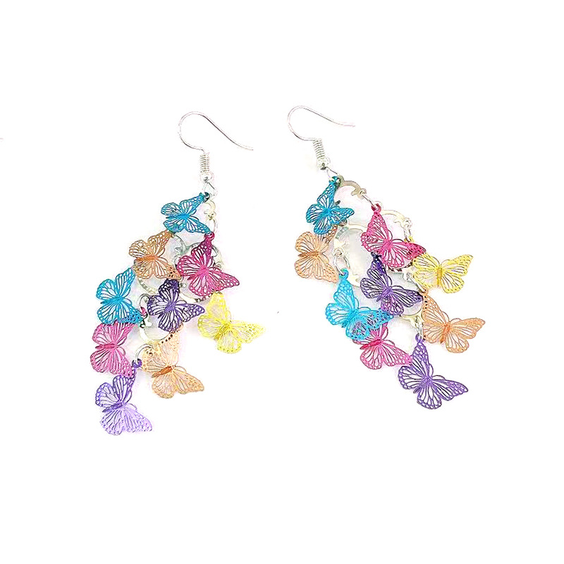 New diagonal flying seven-color dynamic butterfly earrings, European and American cross-border small nine-piece color-blocking computer piece earrings color order pic 5