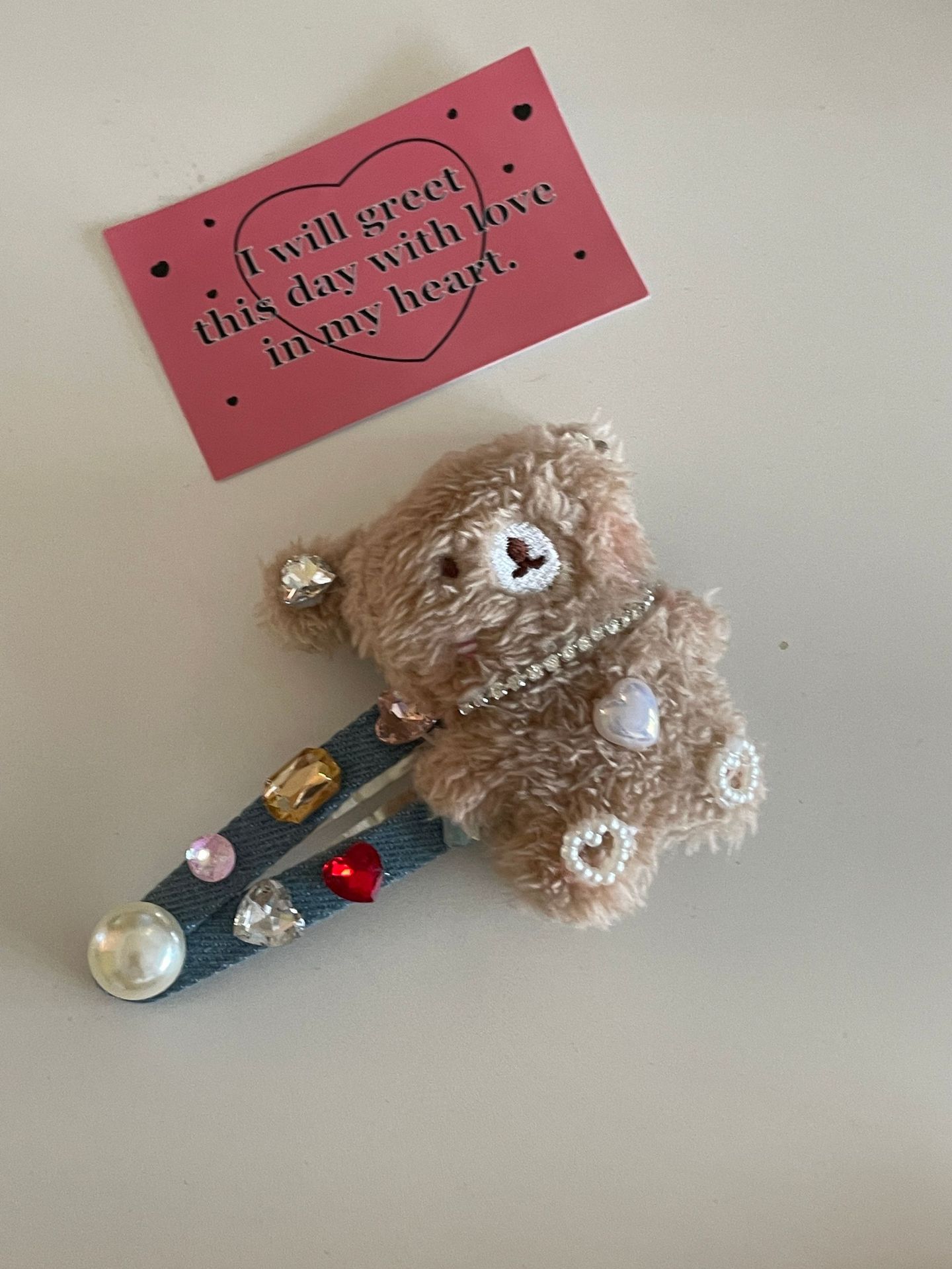 Cute plush rabbit bear denim hair clip, ins high-end colored diamond, sweet, cool, soft and cute girl large hair clip and hair accessory pic 3