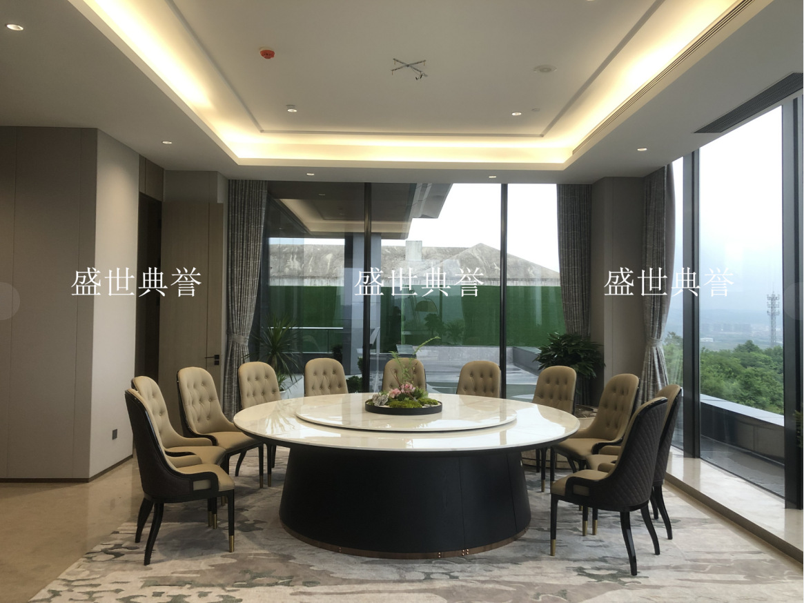 Solid wood furniture for five-star hotels in Hangzhou, seafood style, marble electric dining table, high-end club, light luxury large round table pic 10